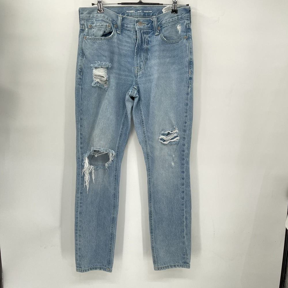 Old Navy Straight Taper Distressed Jeans  SZ   32x32"    Light‎ Wash